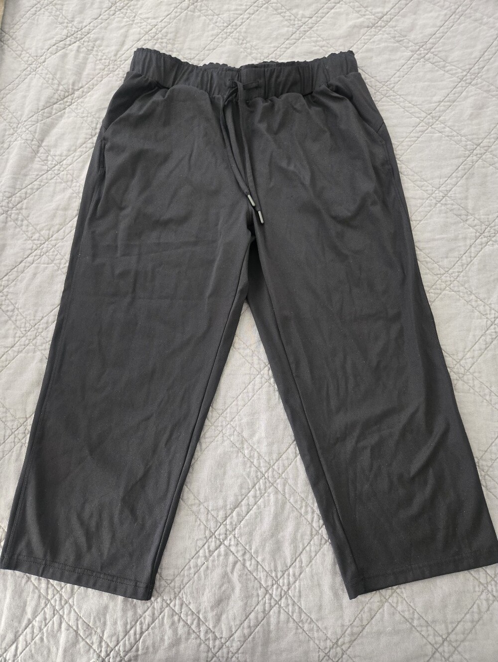Black Elastic-Waist Straight-Leg Capri's  with Drawstring